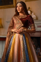 Banarasi Silk Woven Multi Colored Lehenga with Velvet Patch Work On Border